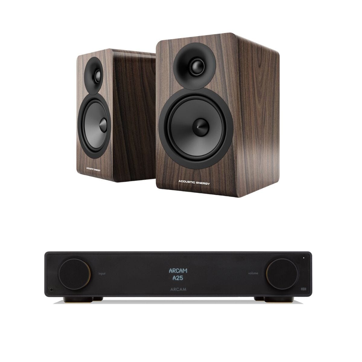 Arcam Radia Amplifier + Acoustic Energy AE100² Bookshelf Speakers HiFi Systems Arcam A25 Walnut