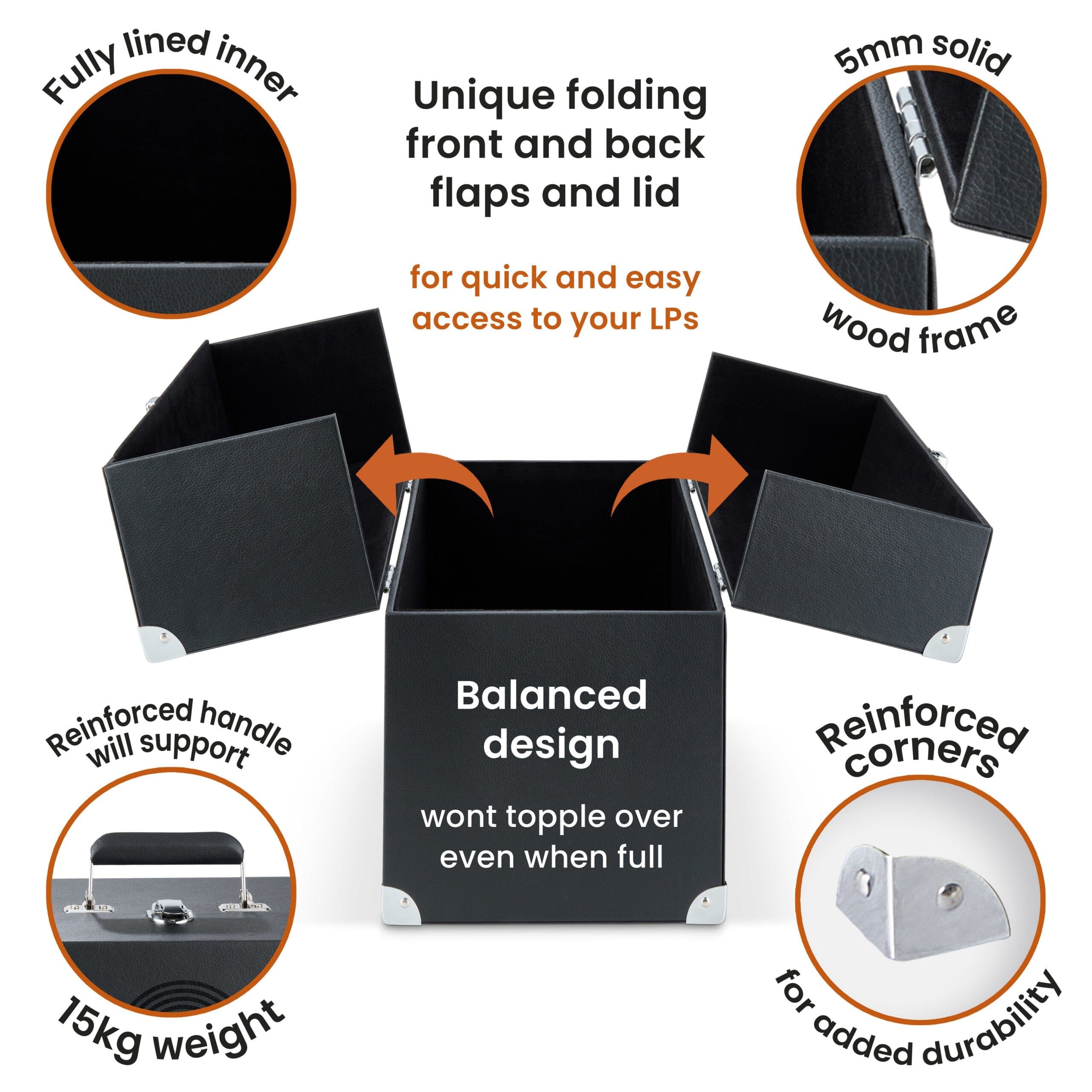 Legend Vinyl LP Storage Case With Double Hinged Flaps Turntable Accessories Legend Vinyl