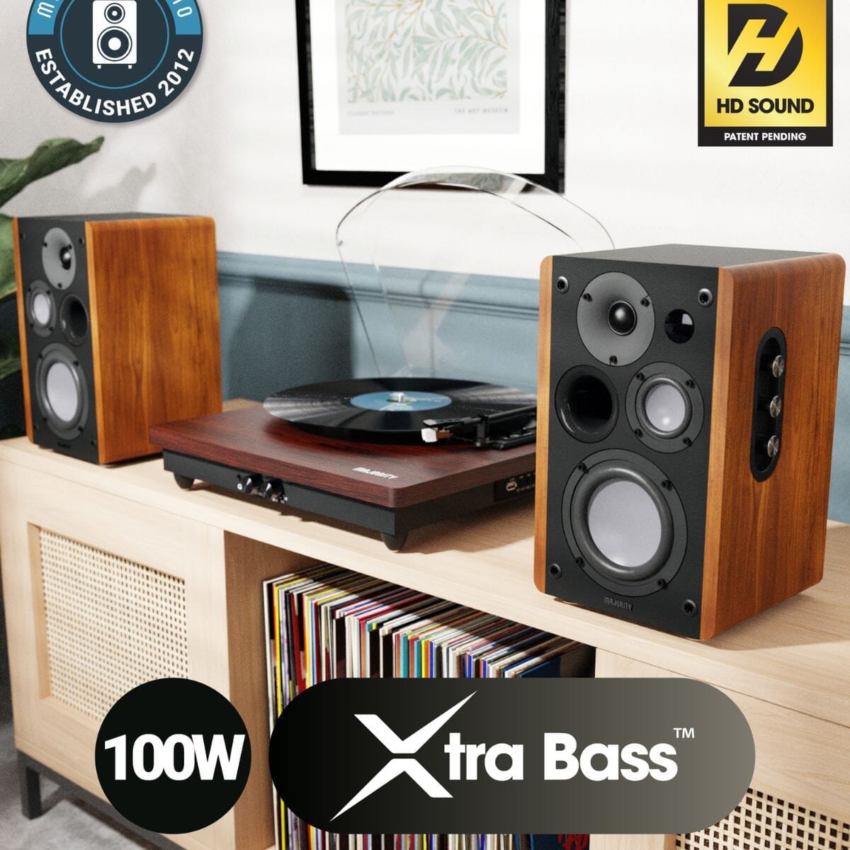 Majority D100 Active Bookshelf Speakers - Bluetooth, HDMI, USB - 100W Active Speakers Majority