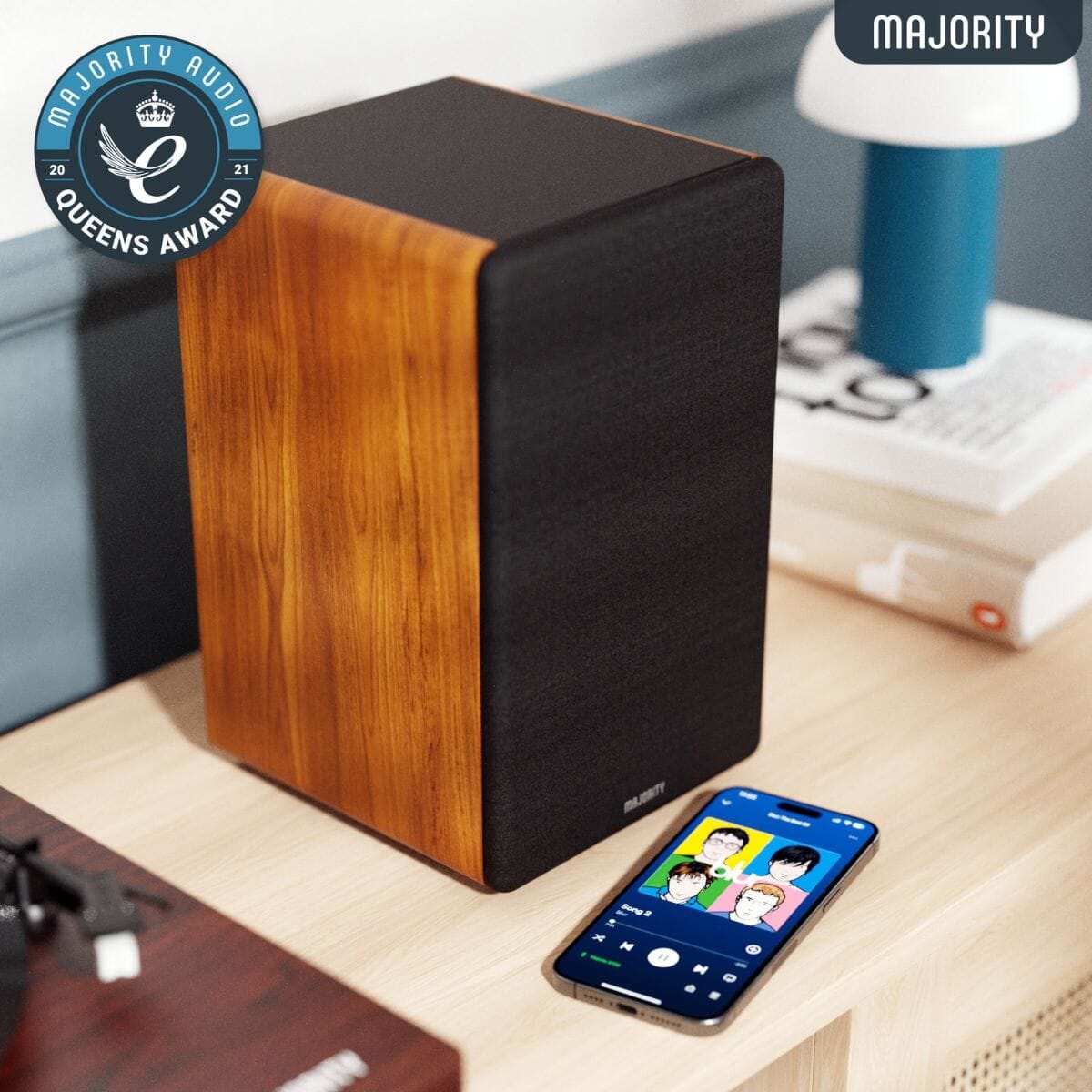 Majority D100 Active Bookshelf Speakers - Bluetooth, HDMI, USB - 100W Active Speakers Majority