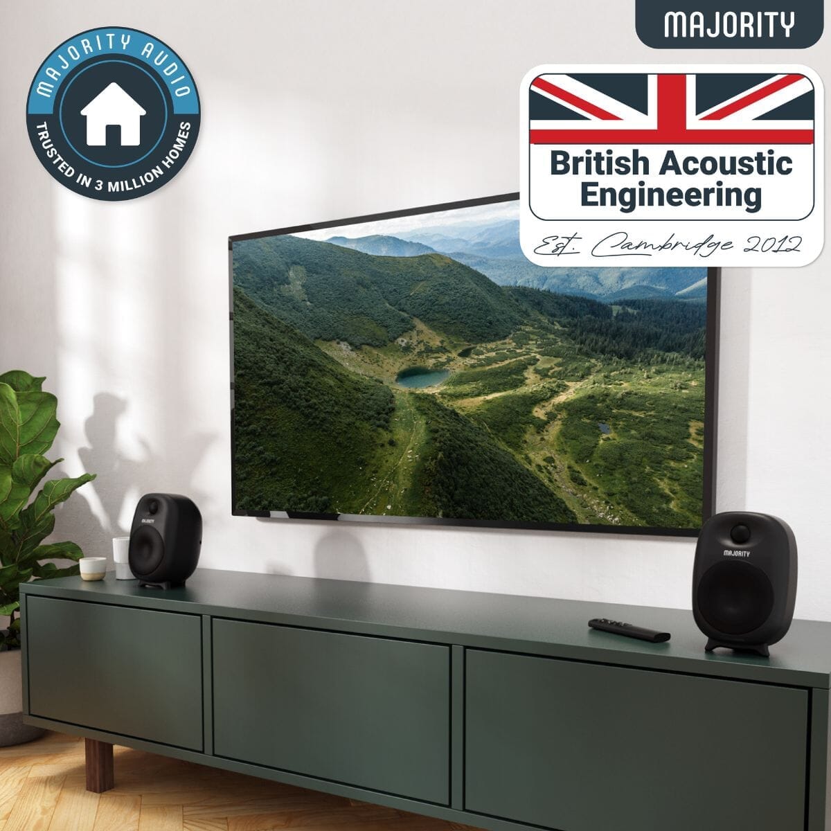 Majority D80 Active Bookshelf Speakers - Bluetooth, HDMI, USB - 80W Active Speakers Majority