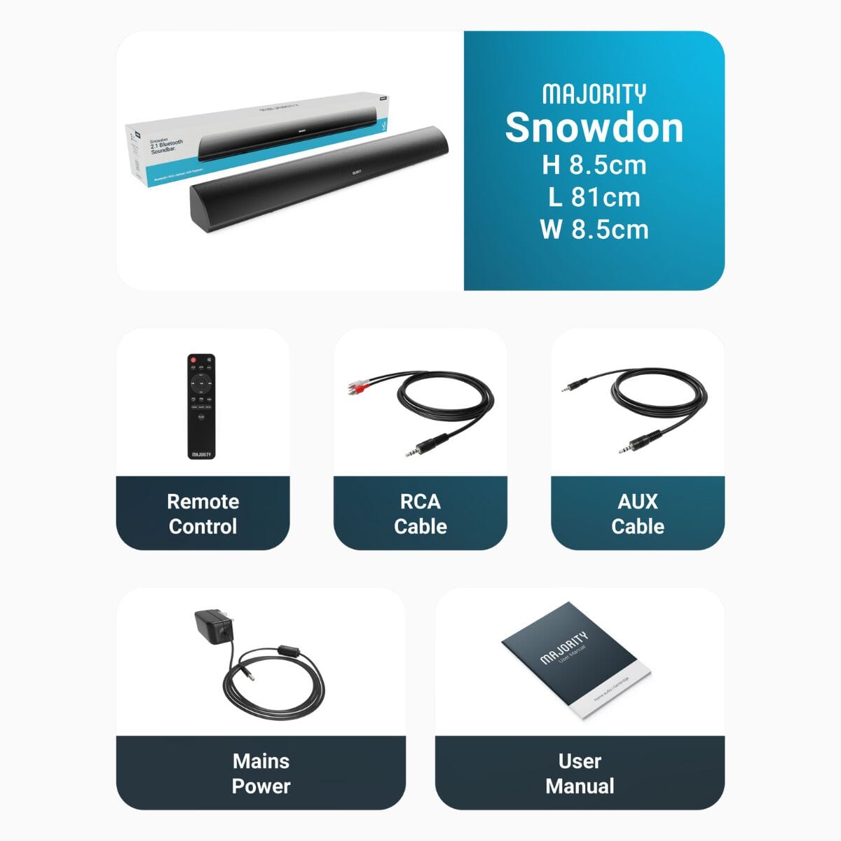 Majority Snowdon Soundbar with Built-In Subwoofer - 120W Soundbars Majority