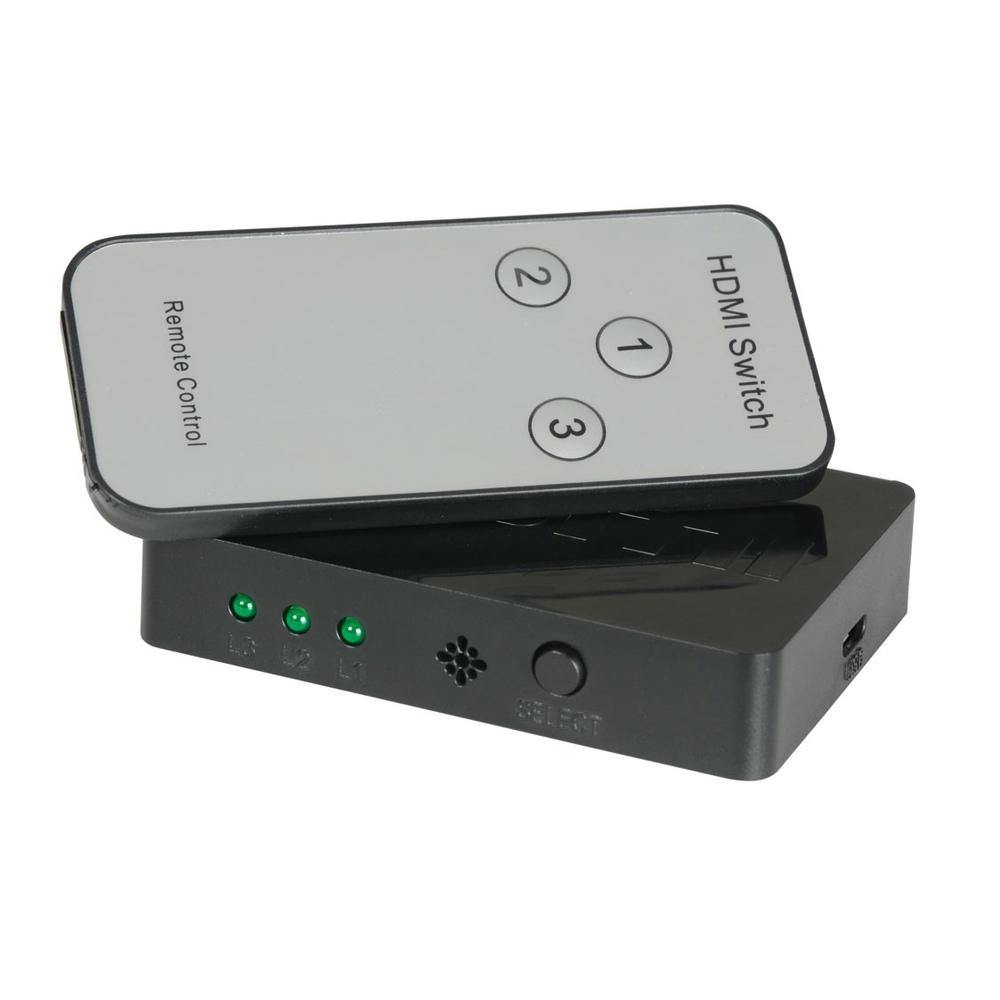AV Link HDP31M Mini HDMI Switch with IR Remote Control - 3 x 1 HDMI Distribution AV Link