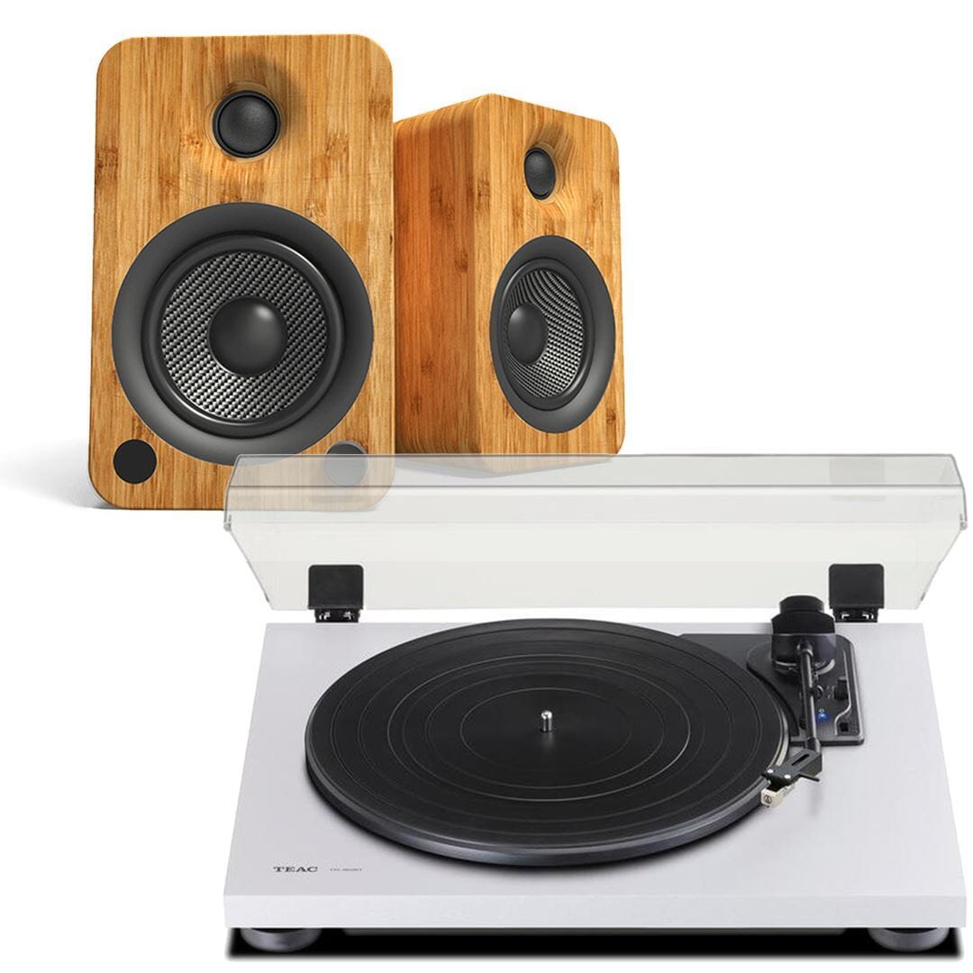 Kanto Audio YU4 Bluetooth Speaker & TEAC TN-180BT Turntable & Speaker Bundle Turntable Bundles TEAC Bamboo White