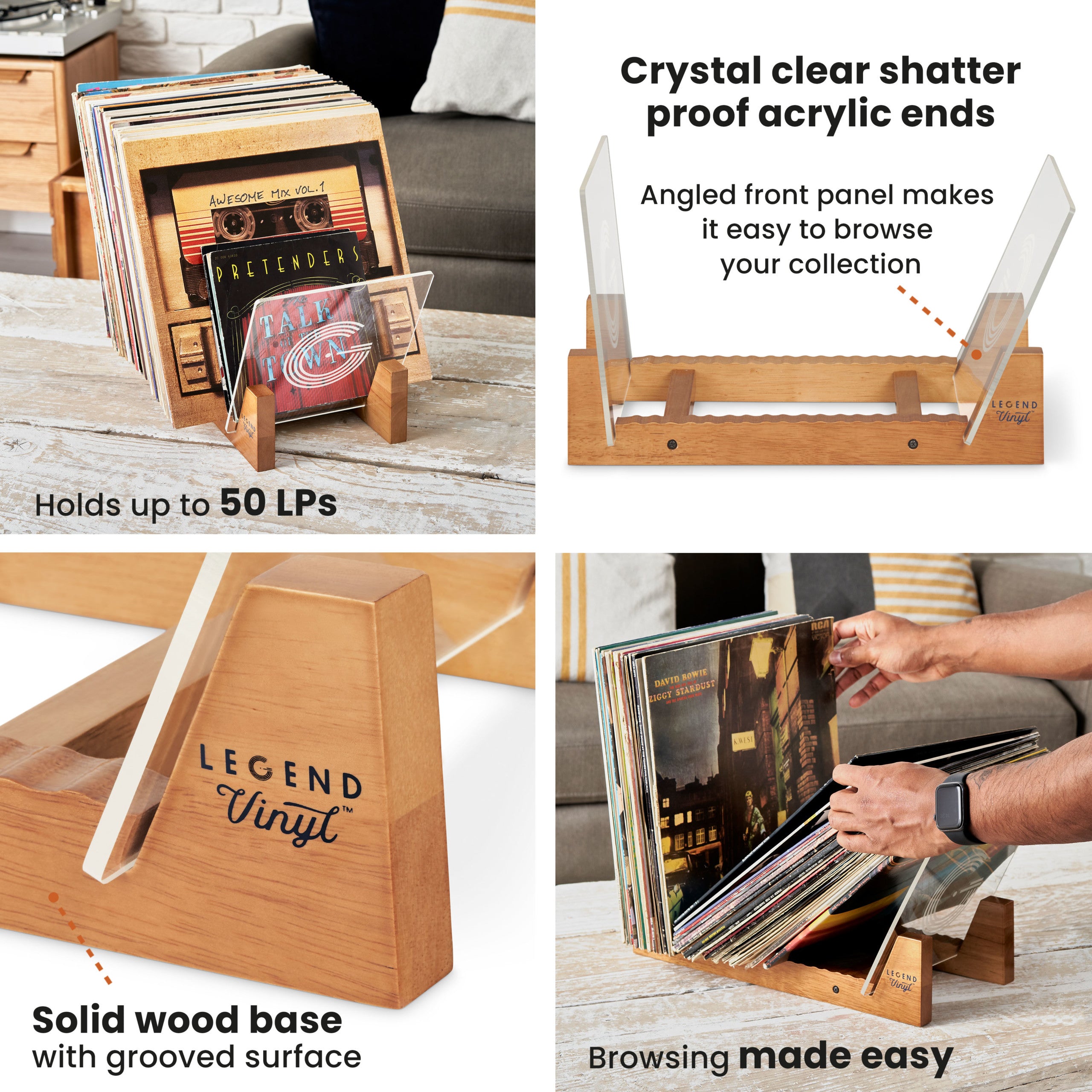 Legend Vinyl LP Storage Stand with Acrylic Ends Turntable Accessories Legend Vinyl