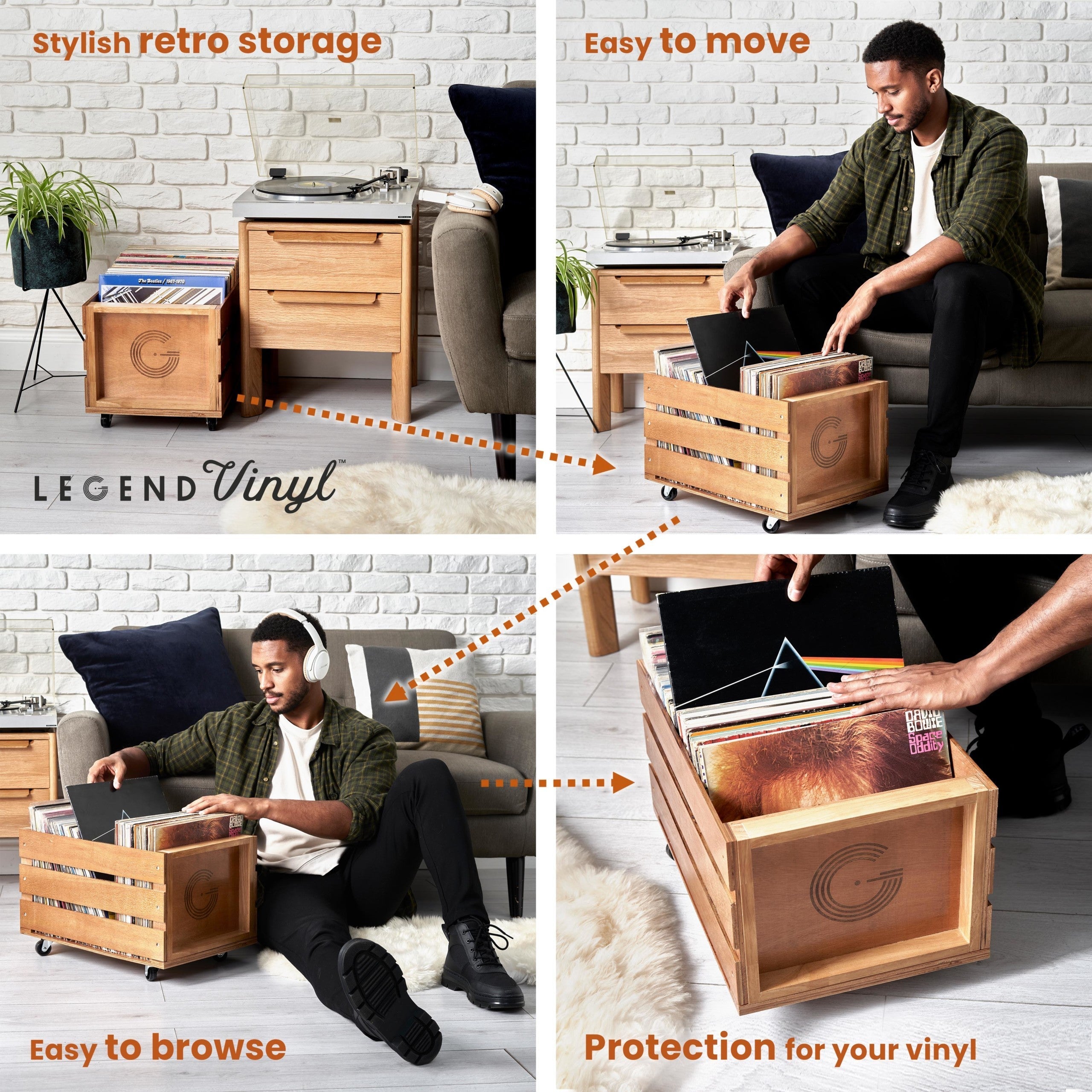Legend Vinyl LP Wooden Storage Crate Turntable Accessories Legend Vinyl