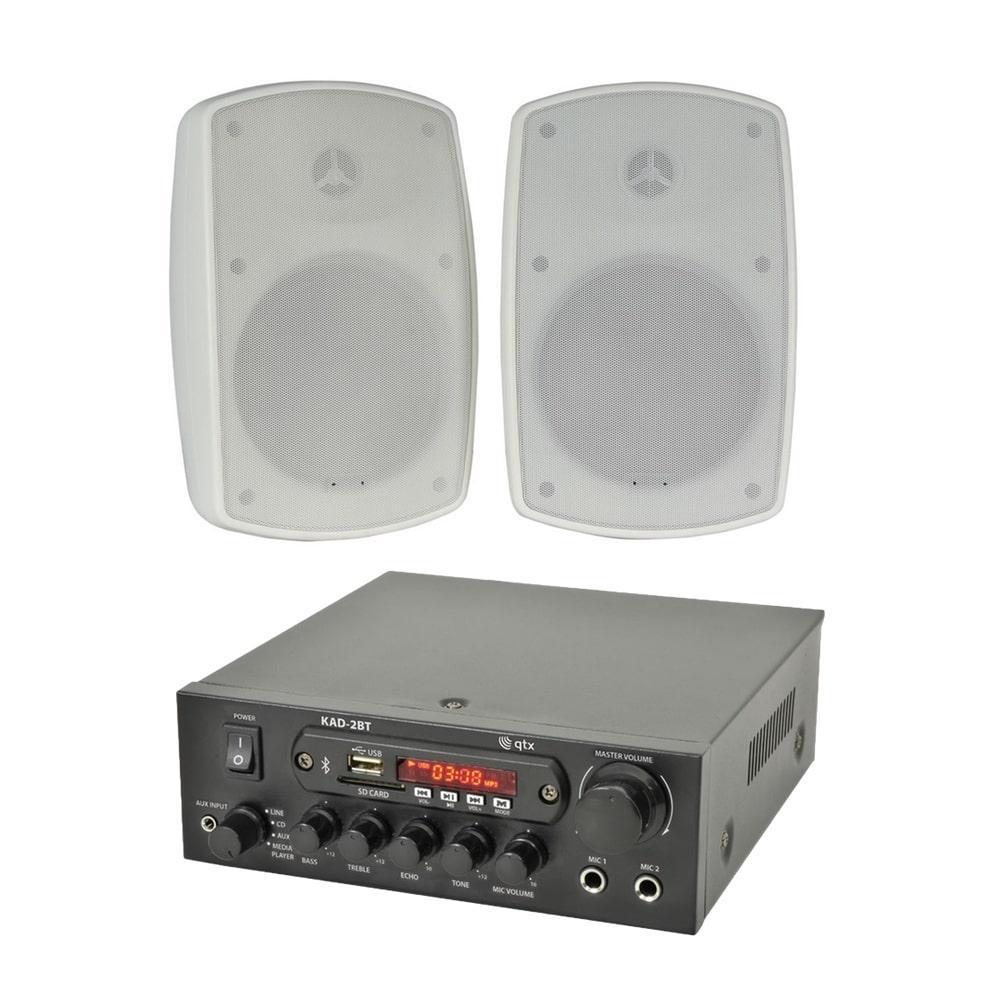 QTX KAD-2BT FM Radio & Bluetooth Speaker System inc. 2 x 4" Outdoor Wall Mounted Speakers Outdoor Speaker Systems QTX