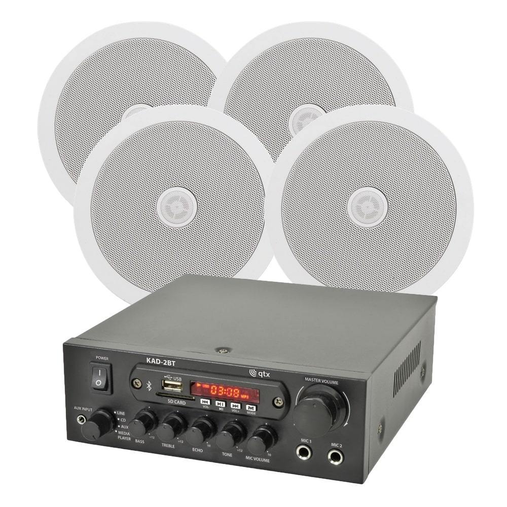 QTX KAD-2BT FM Radio & Bluetooth Speaker System inc. 4 x 6.5" In Ceiling Speakers Ceiling Speaker Systems QTX