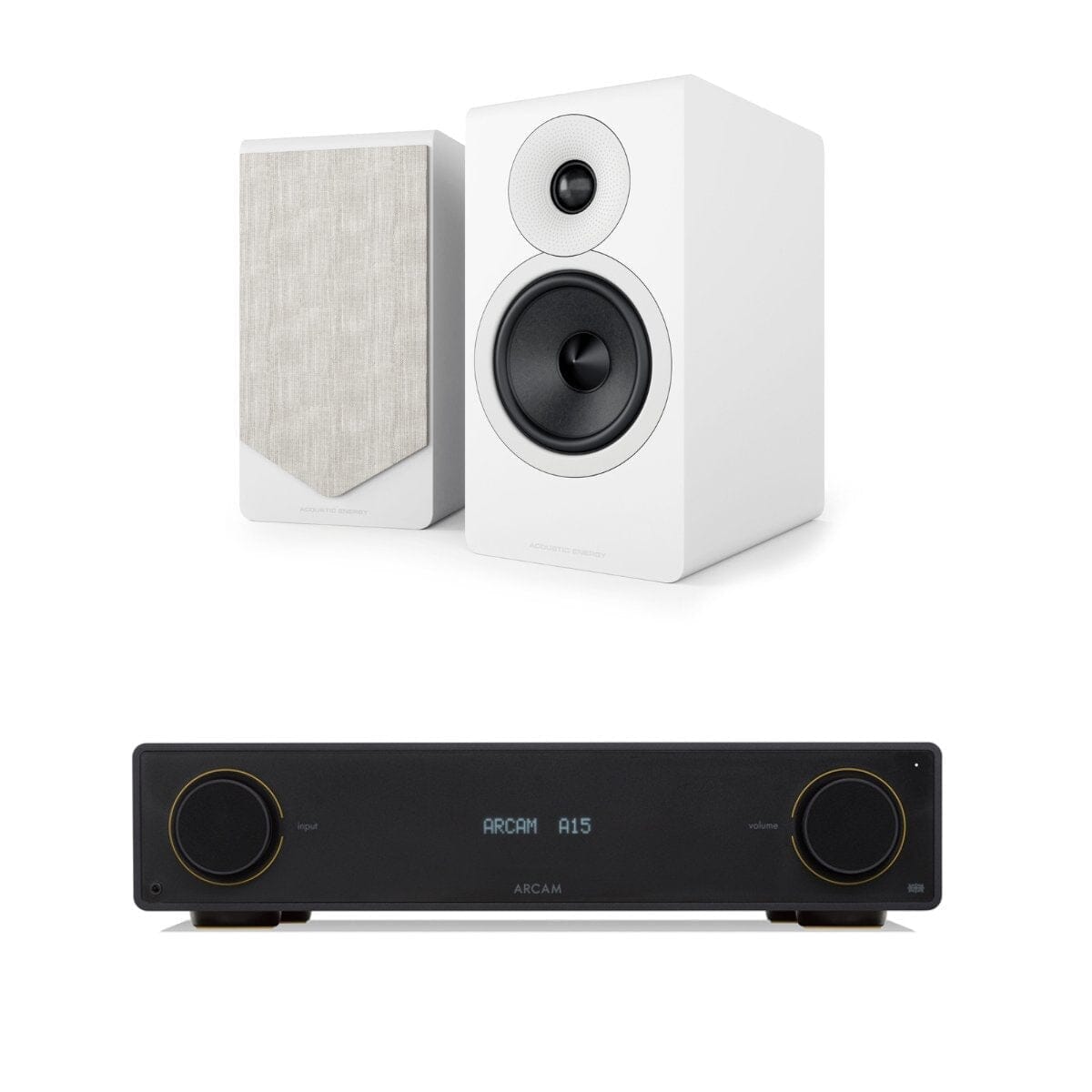 Arcam Radia Amplifier + Acoustic Energy AE300² Bookshelf Speakers HiFi Systems Arcam A15 Matt White 
