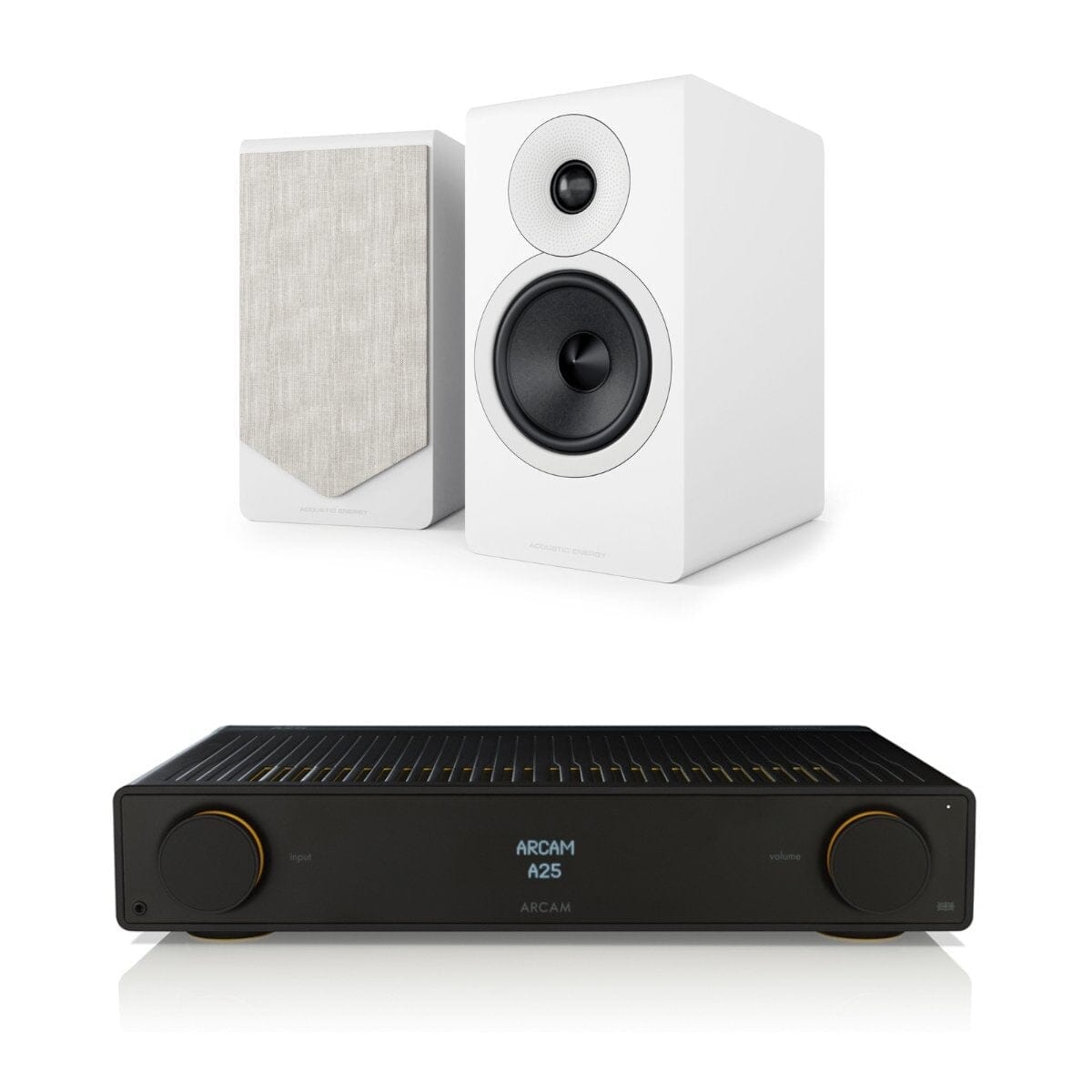 Arcam Radia Amplifier + Acoustic Energy AE300² Bookshelf Speakers HiFi Systems Arcam A25 Matt White 