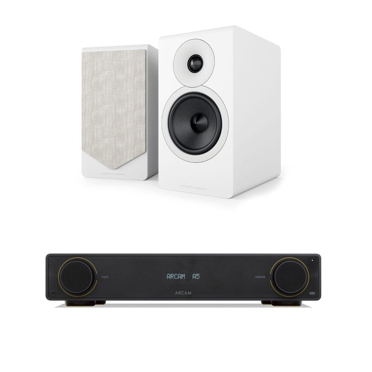 Arcam Radia Amplifier + Acoustic Energy AE300² Bookshelf Speakers HiFi Systems Arcam A5 Matt White 