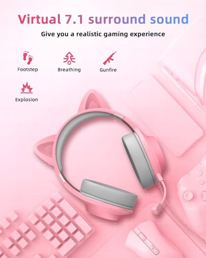 Edifier G2 II Cat Ear PC Gaming Headset Pink USB Headphones with Mic, RGB Lighting for PS4, PS5 with THX 7.1 Surround Sound, 50mm Drivers Headphones Edifier 