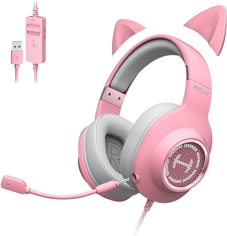 Edifier G2 II Cat Ear PC Gaming Headset Pink USB Headphones with Mic, RGB Lighting for PS4, PS5 with THX 7.1 Surround Sound, 50mm Drivers Headphones Edifier 