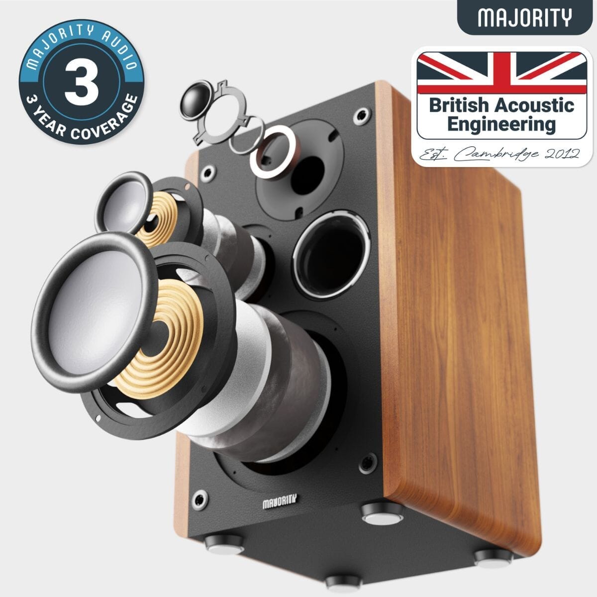 Majority D100 Active Bookshelf Speakers - Bluetooth, HDMI, USB - 100W Active Speakers Majority 