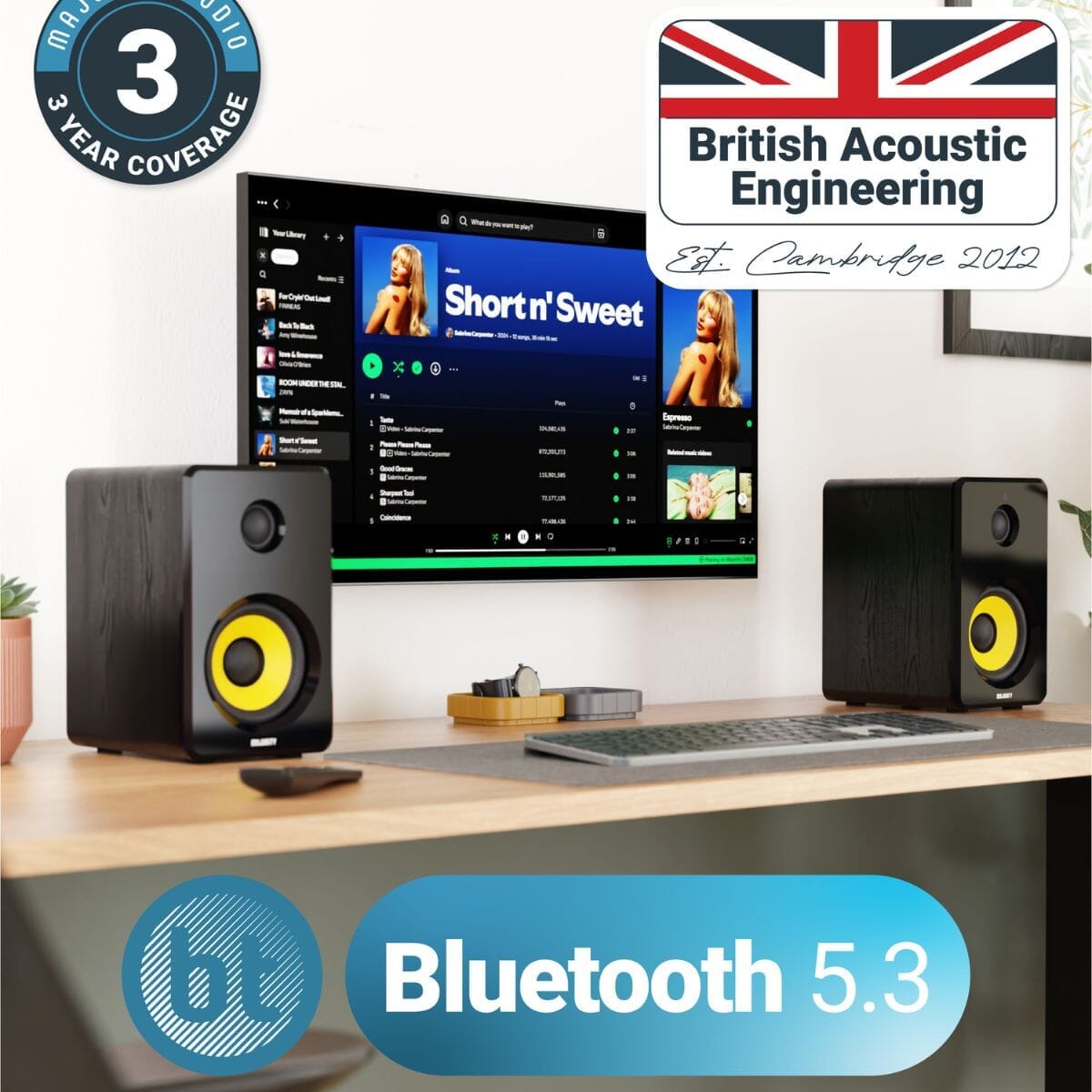 Majority D40X Active Bookshelf Speakers - Bluetooth & USB - 70W Active Speakers Majority 