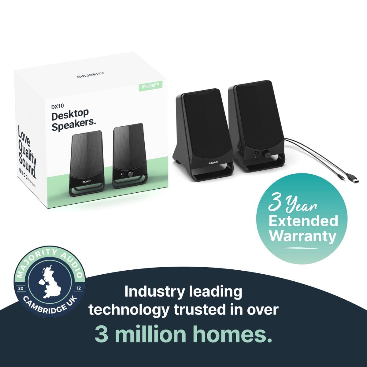 Majority DX10 PC Speakers - USB & AUX - Plug & Play Active Speakers Majority 