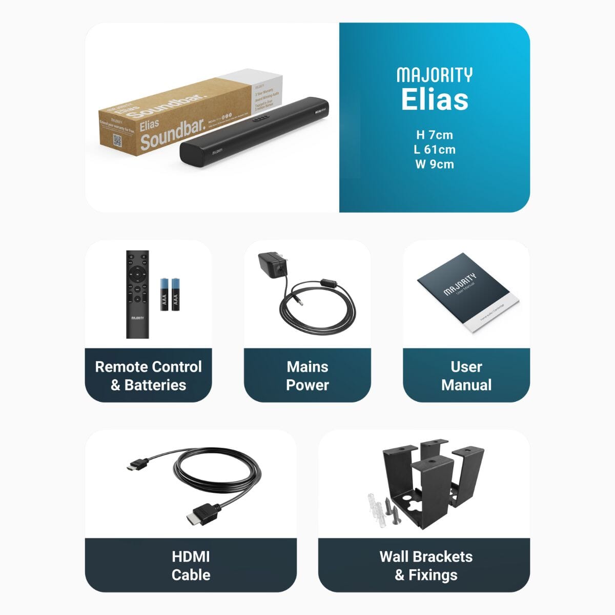 Majority Elias Dolby Atmos Soundbar - 160W - Bluetooth, HDMI Soundbars Majority 
