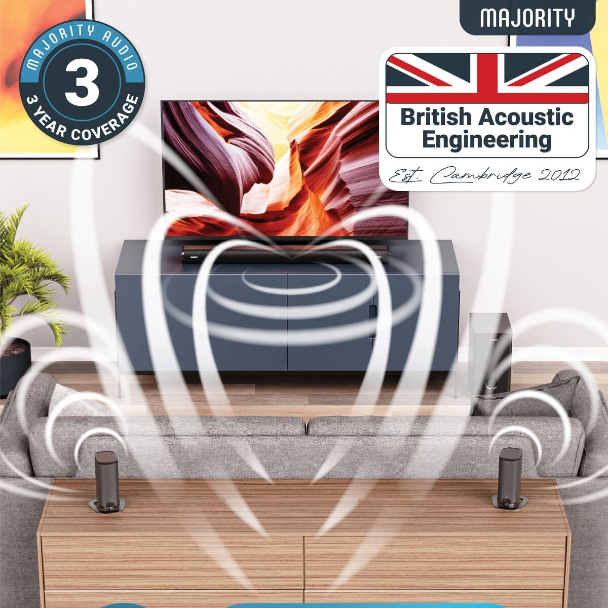 Majority Everest 5.1 Dolby Audio Surround Sound System with Soundbar & Wireless Subwoofer - 300W - Bluetooth, HDMI Soundbars Majority 