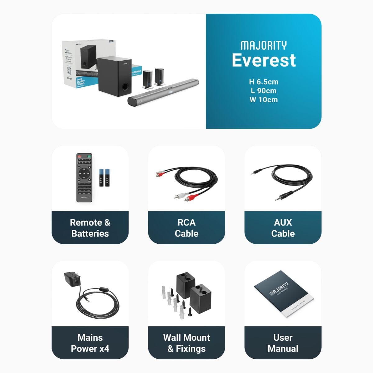 Majority Everest 5.1 Dolby Audio Surround Sound System with Soundbar & Wireless Subwoofer - 300W - Bluetooth, HDMI Soundbars Majority 