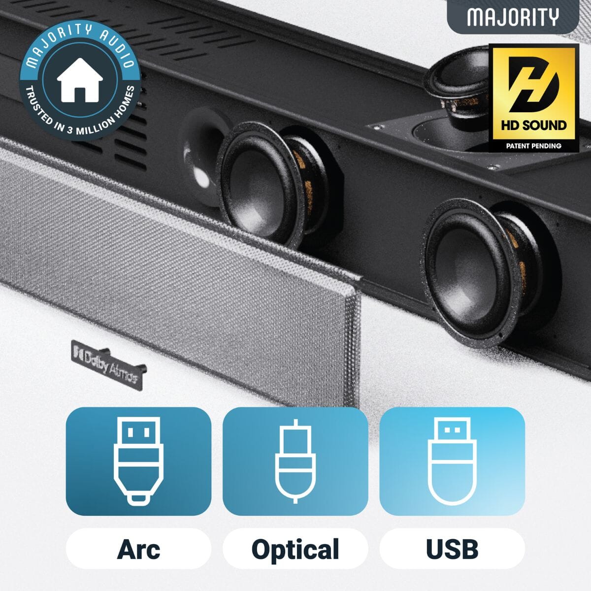 Majority Sierra Plus 2.1.2 Dolby Atmos Soundbar with Wireless Subwoofer - 400W - Bluetooth, HDMI Soundbars Majority 