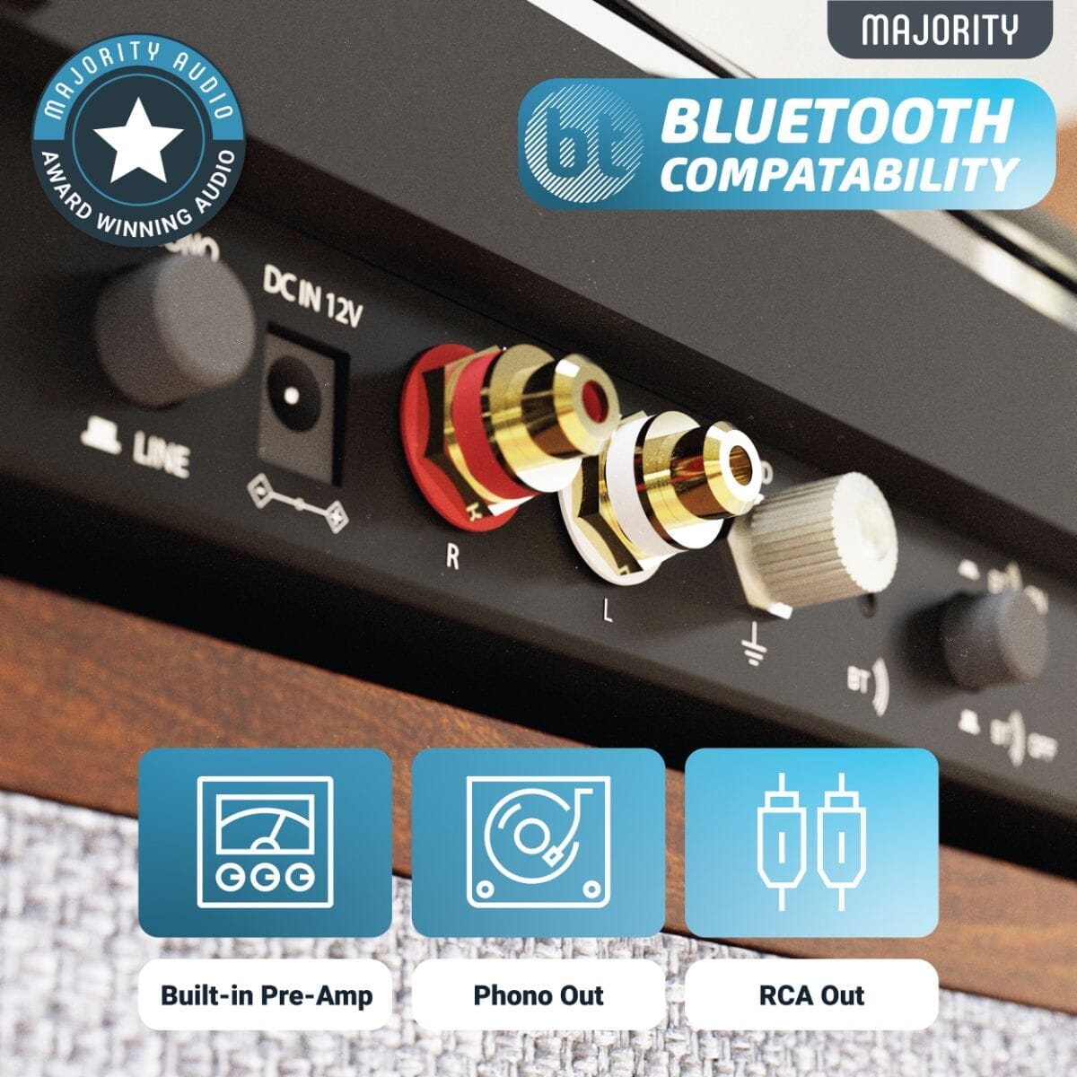 Majority Stylo Bluetooth Turntable - Manual - 2 Speed Turntables Majority 
