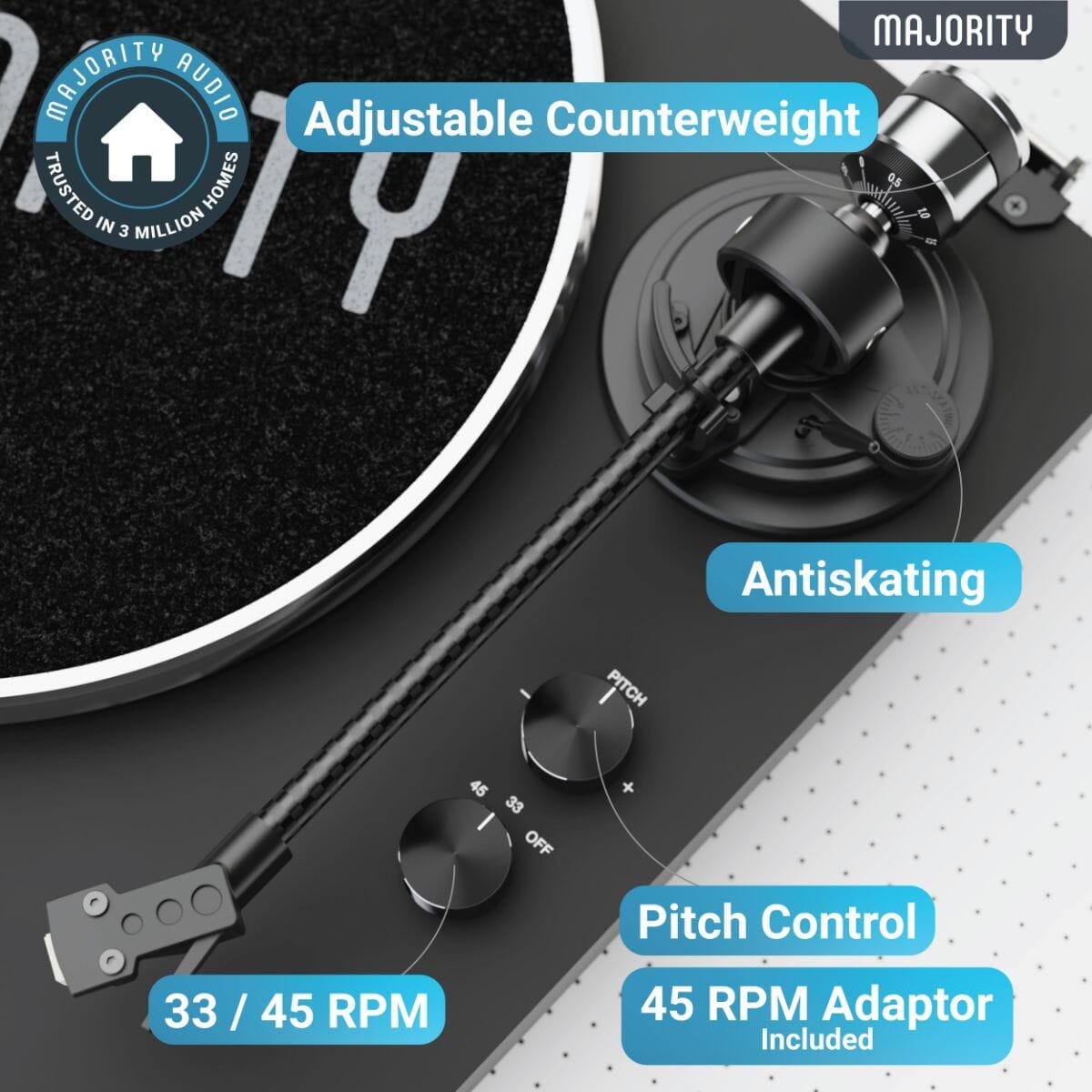 Majority Stylo Bluetooth Turntable - Manual - 2 Speed Turntables Majority 