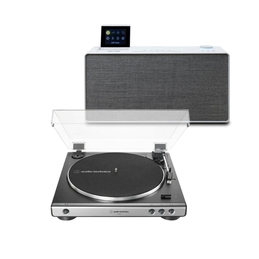 Pure Evoke-Home + Audio-Technica LP60X Turntable with Speakers Turntable Bundles PURE White STANDARD + USB (LP60XUSB) 