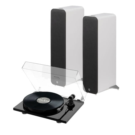Q Acoustics M40 Active Floorstanding Speakers + Pro-Ject E1 Phono Turntable Turntables Q Acoustics Black STANARD White