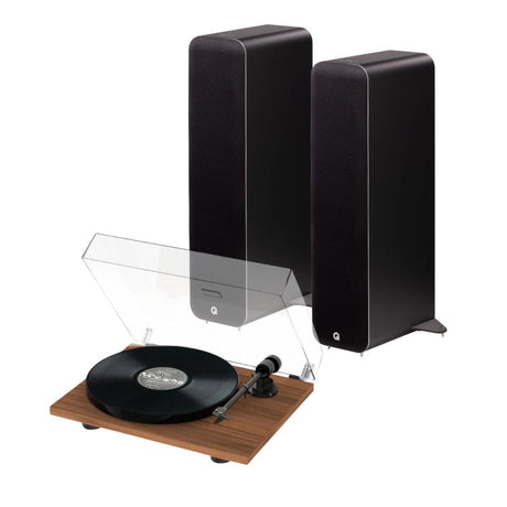 Q Acoustics M40 Active Floorstanding Speakers + Pro-Ject E1 Phono Turntable Turntables Q Acoustics Walnut STANARD Black