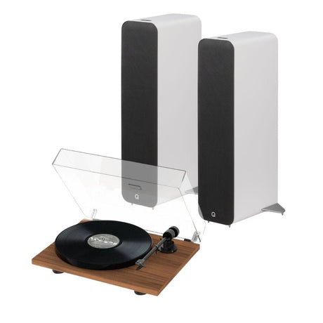 Q Acoustics M40 Active Floorstanding Speakers + Pro-Ject E1 Phono Turntable Turntables Q Acoustics Walnut STANARD White