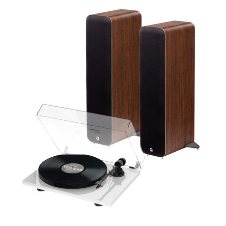 Q Acoustics M40 Active Floorstanding Speakers + Pro-Ject E1 Phono Turntable Turntables Q Acoustics White STANARD Oak
