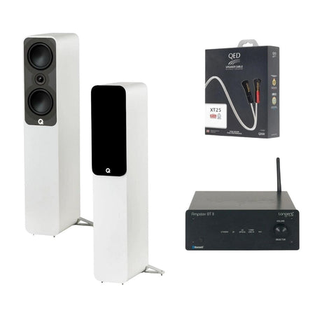 Tangent Bluetooth Ampster + Q-Acoustics 5040 Floorstanding Speakers HiFi Systems Tangent White 