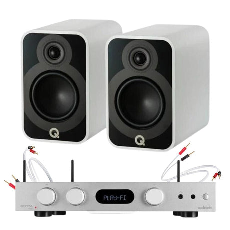 Audiolab 6000A Play Amplifier + Q Acoustics 5020 Bookshelf Speaker Pair Bundle Bookshelf Speakers Q Acoustics Satin White Silver 