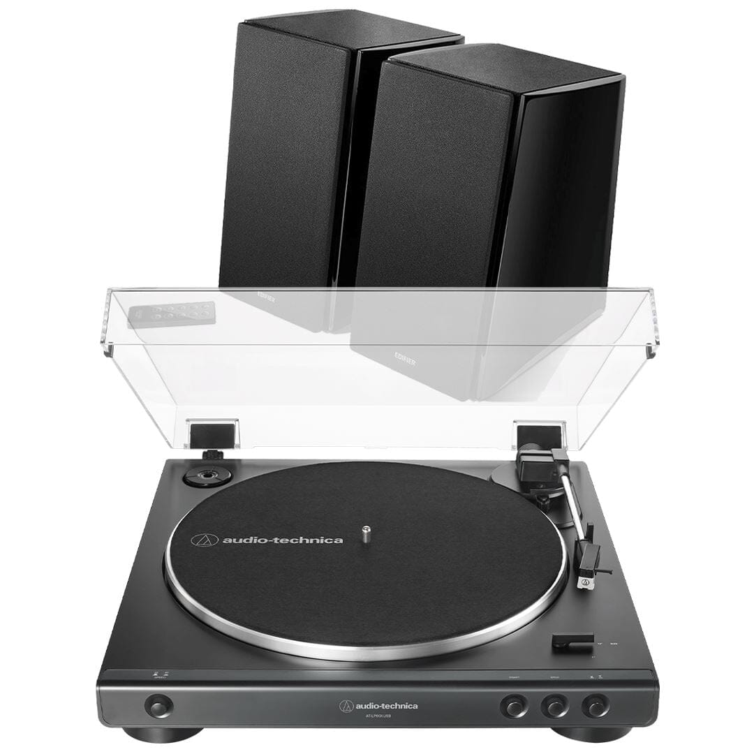 Audio-Technica AT-LP60XBT Turntable and Edifier R1280DB Speaker Bundle  Black/White
