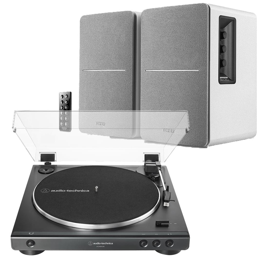 Edifier R1280DB Bluetooth Speaker & Audio-Technica LP60X Turntable Turntable Bundles Audio Technica White Standard (LP60X) 