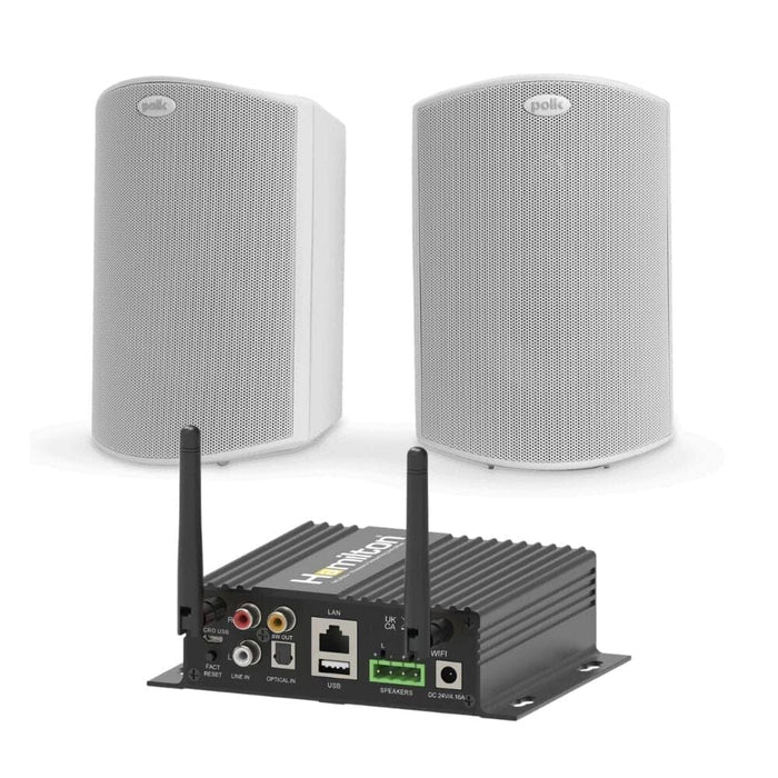 Hamilton WSA50+ WiFi Ceiling Speaker System with Polk Audio Atrium 4 Outdoor Speakers - Pair Outdoor Speaker Systems Hamilton Audio One Pair White 