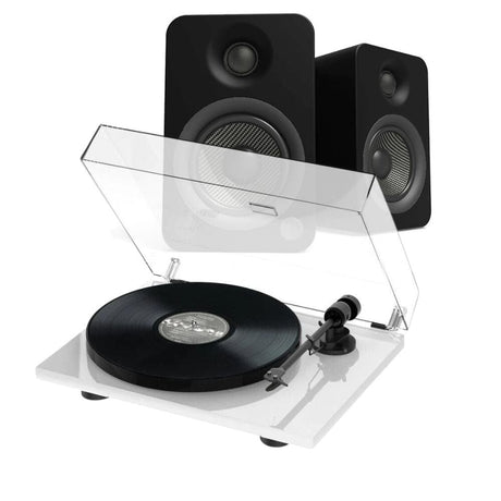 Kanto Audio YU4 & Pro-Ject E1 Phono Turntable & Speaker Bundle TECH4 Black Standard White