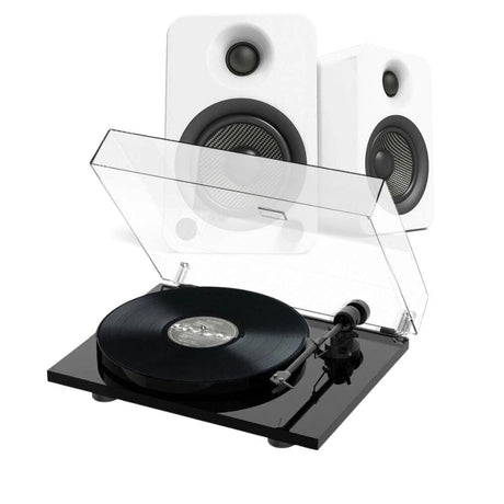 Kanto Audio YU4 & Pro-Ject E1 Phono Turntable & Speaker Bundle TECH4 White Standard Black