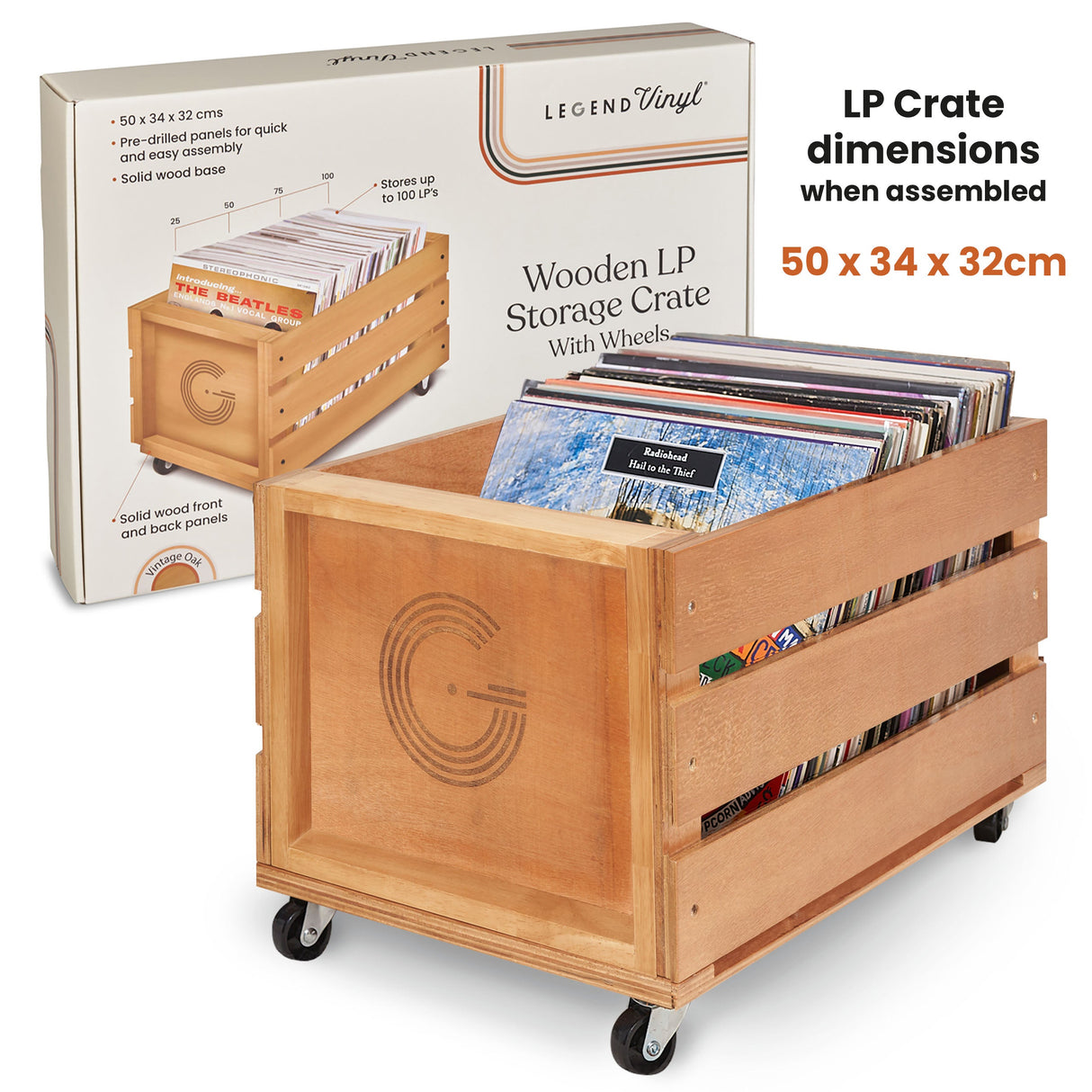 Legend Vinyl LP Wooden Storage Crate Turntable Accessories Legend Vinyl 