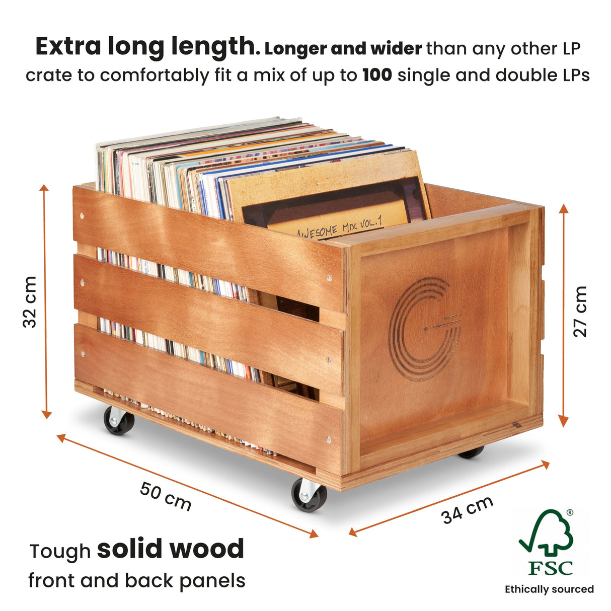 Legend Vinyl LP Wooden Storage Crate Turntable Accessories Legend Vinyl 