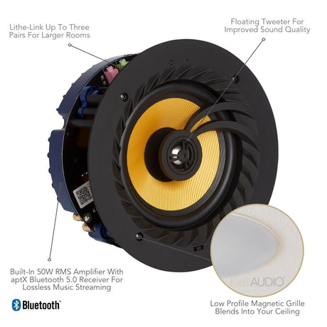 Lithe Audio Active 6.5" Bluetooth Ceiling Speaker with aptX Bluetooth 5.0 (Pair) Ceiling Speaker Systems Lithe Audio 