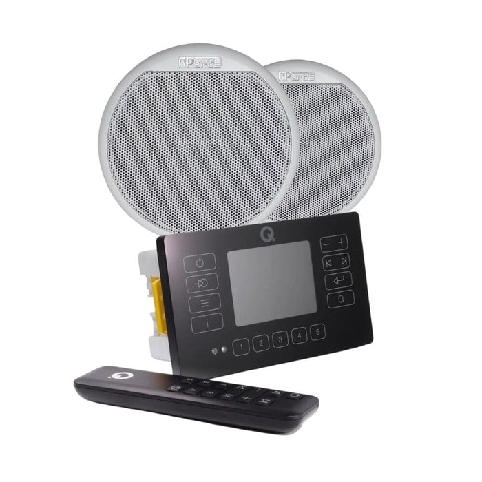 Q Acoustics E120 In Wall HiFi Amplifier with Bluetooth/DAB+/FM + APART CMAR5W 5" IP65 Ceiling Speaker For Sauna / Steam Room (Pair) In Ceiling Speakers Q Acoustics Black 
