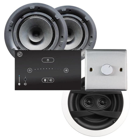 Systemline E50 Bluetooth Speaker System with 2 x 6.5" Ceiling Speakers, 1 x 6.5" Stereo Bathroom Speaker & In Wall Selector Switch Ceiling Speaker Systems Systemline Stainless Steel 