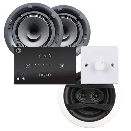 Systemline E50 Bluetooth Speaker System with 2 x 6.5" Ceiling Speakers, 1 x 6.5" Stereo Bathroom Speaker & In Wall Selector Switch Ceiling Speaker Systems Systemline White 