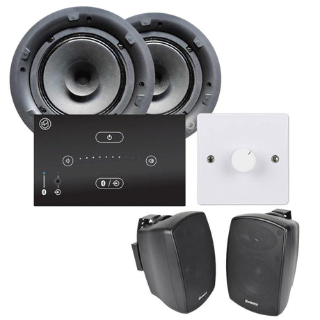 Systemline E50 Bluetooth Speaker System with 2 x 6.5" Ceiling Speakers, 2 x 4" Outdoor Speakers & In Wall Selector Switch Ceiling Speaker Systems Systemline Black Black 