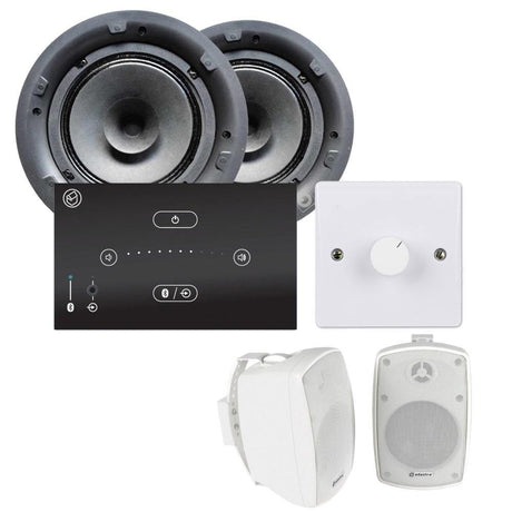 Systemline E50 Bluetooth Speaker System with 2 x 6.5" Ceiling Speakers, 2 x 4" Outdoor Speakers & In Wall Selector Switch Ceiling Speaker Systems Systemline White Black 