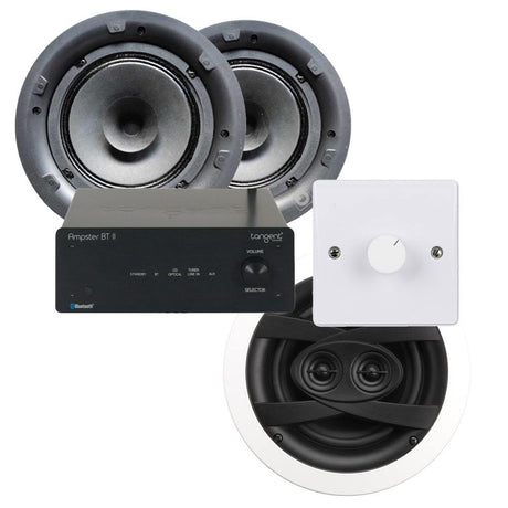 Tangent Ampster BT II Bluetooth Speaker System with 2 x 6.5" Ceiling Speakers, 1 x 6.5" Stereo Bathroom Speaker & In Wall Selector Switch Ceiling Speaker Systems Tangent 