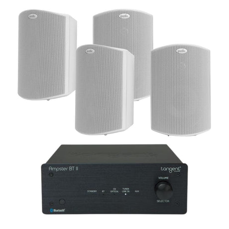 Tangent Ampster BT II with Polk Audio Atrium 4 Outdoor Speakers Outdoor Speaker Systems Tangent Two Pairs White 